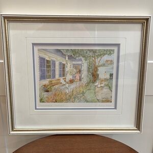 Framed Pastel Watercolor Cottagecore Scene